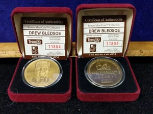 2X NOS DREW BLEDSOE BRONZE HIGHLAND MINT COIN W/COA NEW ORIGINAL - Picture 1 of 6