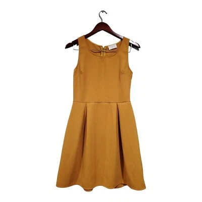 Everly Women's Sleeveless Fit and Flare Mustard Yellow Dress Back Zip Sz Small - Image 1 of 4