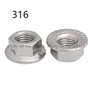 M3 M4 M5 M6 M8 M10 M12 M16 FLANGED NUTS SERRATED 316 STAINLESS STEEL DIN 6923 - Picture 1 of 12