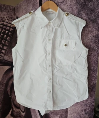 ALEXANDER MCQUEEN White Gold Buttoned Sleeveless Collared Poplin Shirt 42 TP01 - Image 1 of 4