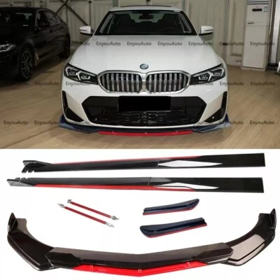 Front Bumper Lip Spoiler 86" Side Skirt For BMW 525i 530i 540i Series Black Red Foto 1 de 4