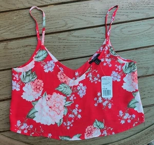 Neu mit Etikett Forever 21 Tanktop Trägertop koralle creme Blumen Spaghettiträger kurz geschnitten Größe S - Bild 1 von 8