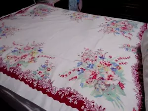 Vintage Tischdecke Queen Anne Shawmut weinrot bunt geblümt 54”x68” - Bild 1 von 14