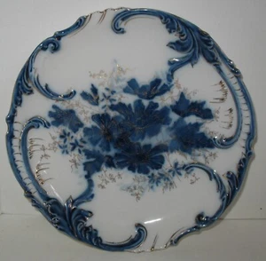 Antique RS Germany Steeple Mark Flow Blue Lunch Plate w 22K Gold Detailing - Picture 1 of 8