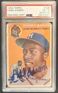 1954 Topps #128 Hank Aaron autographed RC rookie signed AUTO PSA 10 card PSA 1.5 - Picture 1 of 2