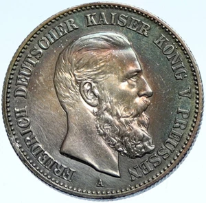 1888 A PRRUSIA Alemania REY FRIEDRICH III Antigua Moneda de Plata de 2 Marcos i99645 - Imagen 1 de 3