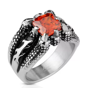 BAGUE ANNEAU CHEVALIERE HOMME ACIER GRIFFE DRAGON & PIERRE ROUGE GOTH BIKER 2556 - Imagen 1 de 1