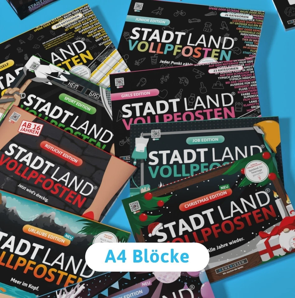 Stadt Land Vollpfosten® verschieden Versionen Din-A4 Block Partyspiel Trinkspiel - Bild 1 von 1