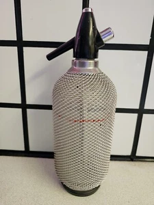 Vintage Soda Siphon Heavy Glass & Woven Metal Design - Picture 1 of 13
