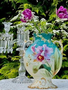 VASE LIMOGES ANTIQUE LARGE VASE IRIS FLOWERS DECOR - Picture 1 of 7