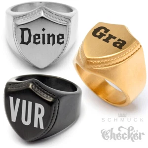 Wunsch-Gravur Siegelring silber gold schwarz matt Edelstahl Ring Schild-Form NEU - Bild 1 von 40