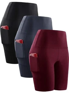 Women's 3 Pack Biker Shorts High Waist Running Yoga Shorts with Pockets3 Pack... - Picture 1 of 7
