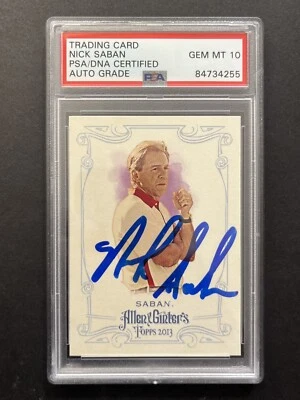 Nick Saban signed autographed allen & ginter card psa encapsulated coa AUTO 10 - Image 1 of 2