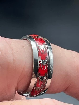 Men's or Women's Size 9  Steel Ring with Spider Pattern Inlay - Image 1 of 2
