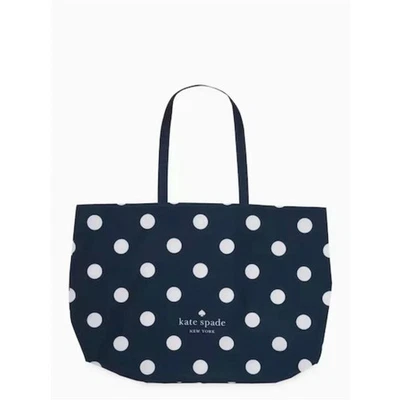 Kate Spade Large Reusable Foldable Black Polka Dot Canvas Tote Bag - Image 1 of 4