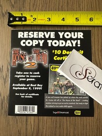 Sega DREAMCAST Promotional Reservation Flier HOUSE of the DEAD 2 Promo Best Buy