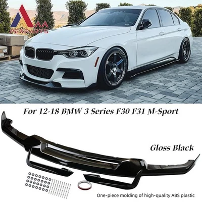 For 2012-2018 BMW F30 F31 M Sport Glossy Black MAD Style Front Lip+ Bumper Fang - Image 1 of 4