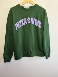 Maglione maglione Limpet Store taglia small unisex verde pizza e vino ricamato - Foto 1 di 12