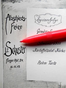 Foto Speisefolge Abschied Leutnant Schuster Nov. 1917 Nachlass Flieger Abt. 24 - Bild 1 von 2