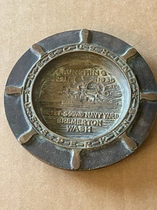 1935 Launching USS Cushing USS Perkins Puget Sound Navy Yard Brass Trench Art - Picture 1 of 24