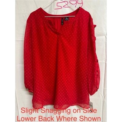 New Direction’s Women's XL Red Polka Dot Flutter Sleeve Blouse Casual - Image 1 of 4