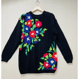 Vintage 80s Studio Michelle Stuart Oversized Floral Knit Pullover Sweater M Y2K - Bild 1 von 8