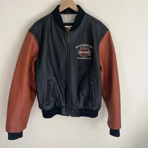 Chaqueta de bombardero vintage Harley Davidson Milwaukee WI de cuero bloques de color para hombre XS - Imagen 1 de 12