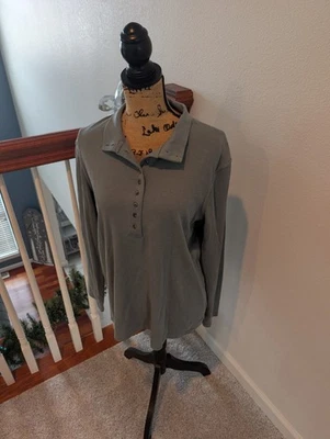 Blusa Camisa Natural Reflections Verde Sólida Manga Larga Talla L Algodón Suave  Foto 1 de 3