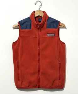 Vineyard Vines Fleece Vest Boys L 16-18 Red Navy Zip Pockets Sleeveless Jacket - Picture 1 of 8