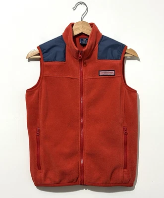 Vineyard Vines Fleece Vest Boys L 16-18 Red Navy Zip Pockets Sleeveless Jacket - Image 1 of 4