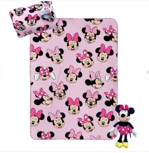 DISNEY Minnie Mouse 3-PC Travel Set Kid's Pink Plush Throw Blanket Pillow & Toy - Picture 1 of 6