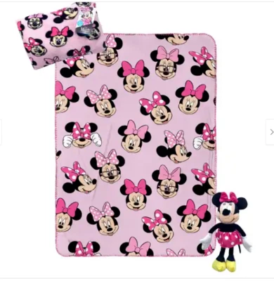 DISNEY Minnie Mouse Juego de Viaje de 3 Piezas Manta de Felpa Rosa para Niños Almohada y Juguete Foto 1 de 4