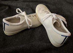 Rothys SZ 9 Vanilla White/Blue Tennis Shoes Stretch Knit Lace Up Rothy’s Sneaker - Picture 1 of 7