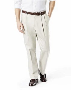 Mens Dockers Signature Khaki, Classic-Fit, Cotton Stretch, Pleated Pant, Lt Bg - Picture 1 of 5