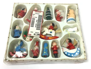 Vintage Sears Wooden Christmas Ornaments 14 Pieces NOS - Picture 1 of 6