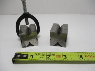 (2) LUFKIN # 905 Double Vee Blocks V Block (1) Clamp 1-1/4" Sq x 1-5/8" Lg VGC - Image 1 of 4
