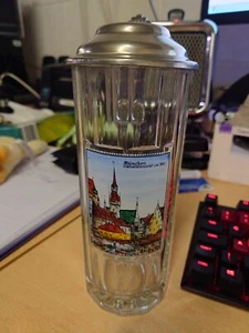Munchen beer stein glass German R Schaller with tags - Picture 1 of 7