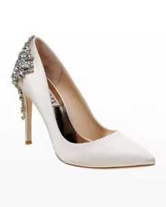 Badgley Mischka l 7.5 Gorgeous Ivory Rhinestone Embellished Bridal Wedding Heels - Picture 1 of 6