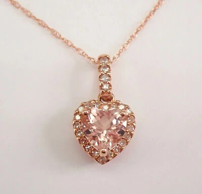 2Ct Heart Cut Simulated Morganite Women's Halo Heart Pendant 14KRose Gold Plated - Image 1 of 4