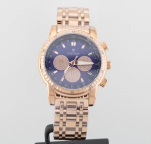 IceTime 40mm Men's Rose Gold Steel Watch Iced 0.10ct Diamonds Blue Dial Mk321 - Picture 1 of 5