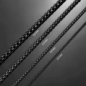 Black Box Chain Necklace stainless steel 3 mm/4 mm/5 mm Men Women for Pendant - Picture 1 of 13