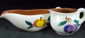 Stangl Fruit Brown Trim Group of Creamer and Gravy Boat No Underplate - Picture 1 of 8