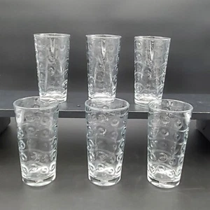 SET of 6 VTG Circleware "COSMO" Highball Clear Glass Tumblers Dot Wave Design  - Picture 1 of 15