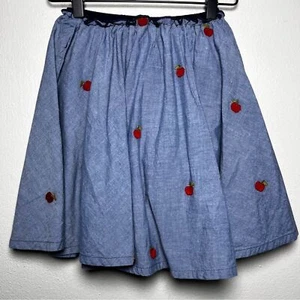 Pink Chicken Girls Gianna Skirt 14 Year Chambray Denim Apples School Pull On - Picture 1 of 5