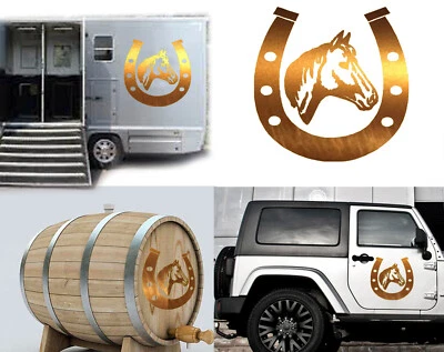 Cheval Avec Fer À Cheval, Autocollant En Vinyle Version +Couleur Droite - Photo 1/2