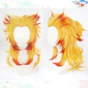 Demon Slayer: Kimetsu No Yaiba Rengoku Kyoujurou Cosplay Wigs Hair+ Free Wig Cap - Picture 1 of 4