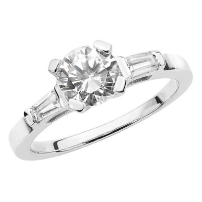 Argento Sterling Solitario Anello Baguette Fidanzamento 925 Marchio Taglia M - T - Immagine 1 di 3