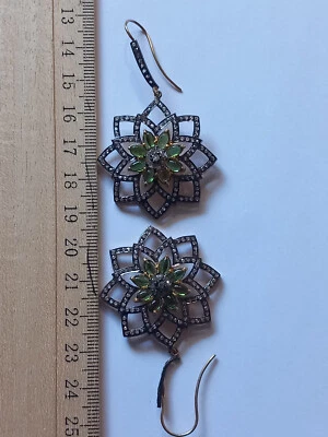 2 Ohrstecker Silber 925 mit natürlichen Diamanten und Smaragden ca 6 Karat - Bild 1 von 3