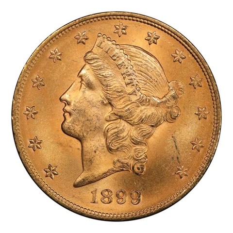 1899 $20 Gold Liberty Head Double Eagle PCGS MS65 Cover