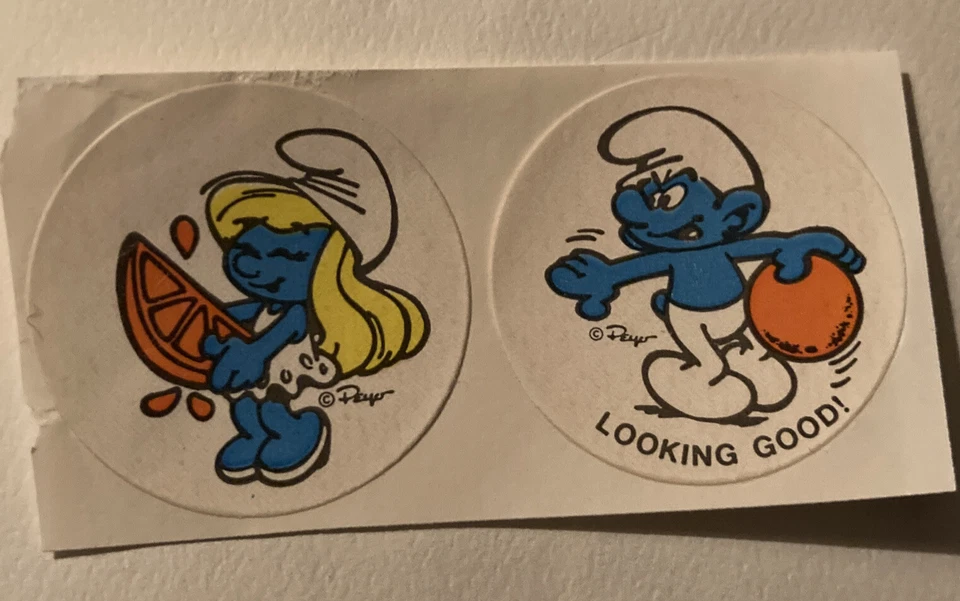 Pegatinas rasca y olfatea naranja pitufos vintage años 80. 2 de ellos Foto 1 de 1